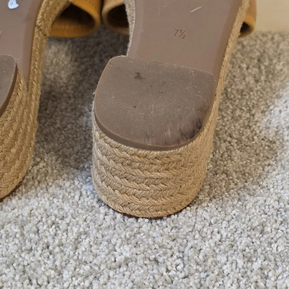 Tory Burch Fleming Espadrille Tan Leather Logo Slides Sandals Womens Size 7.5